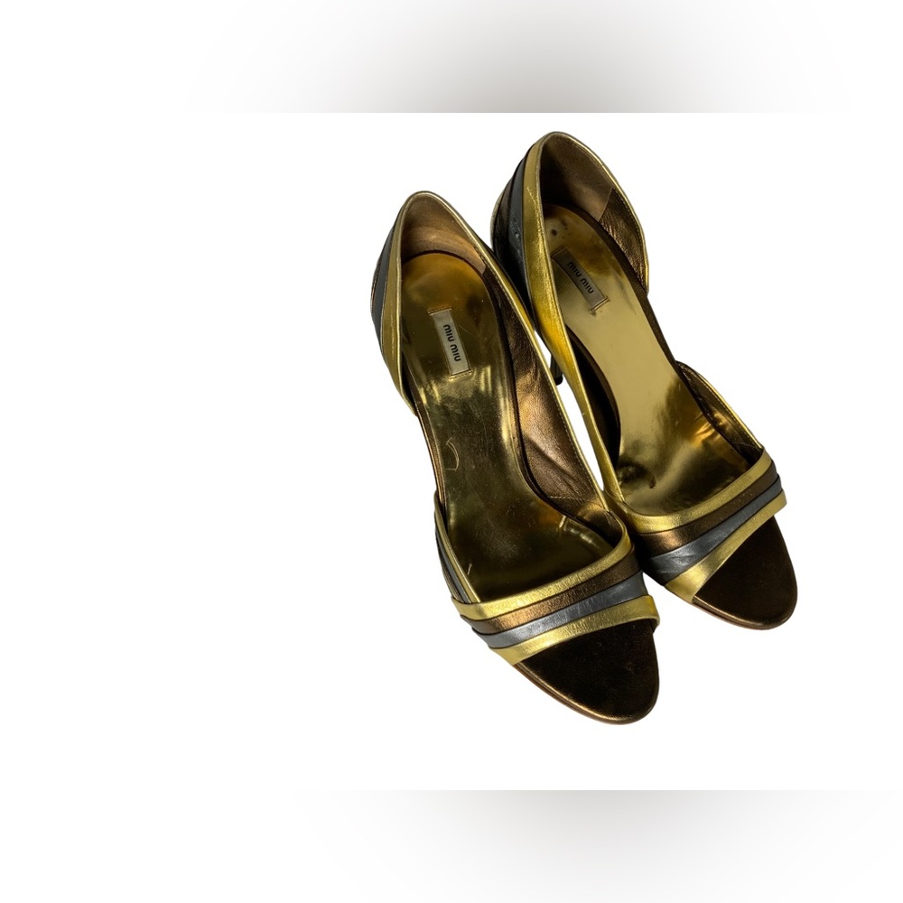 MIU MIU Gold Metallic with Jeweled Heels.